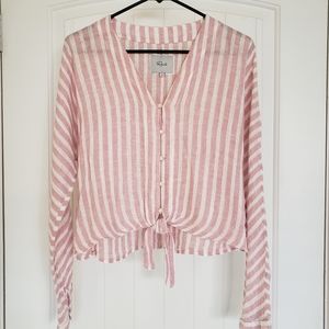 Rails Pink White Striped Crop Tie Top Long Sleeve